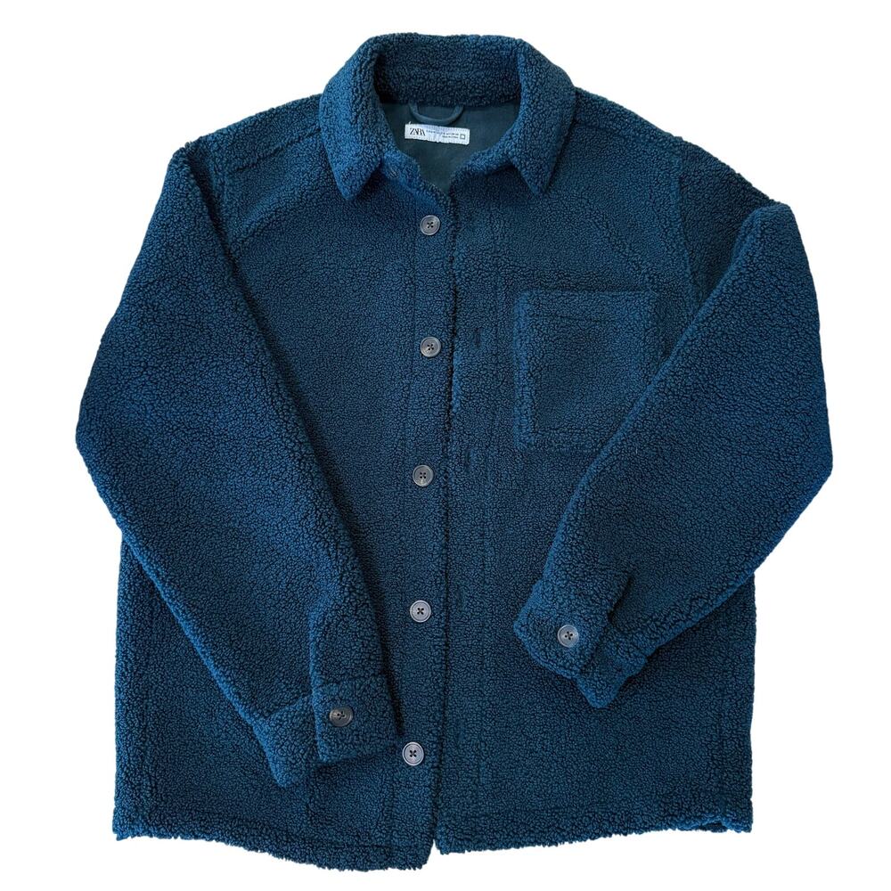 Zara Sherpa Men’s Buttoned Dark Green Jacket‎ Size S/M
